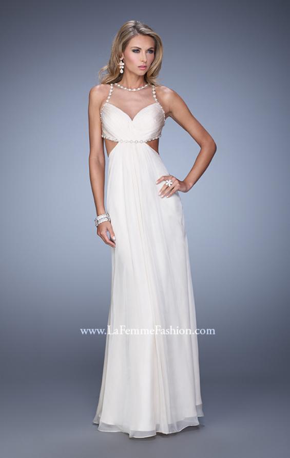 Picture of: Long Halter Prom Dress with Cut Outs and Open Back in White, Style: 21090, Detail Picture 2