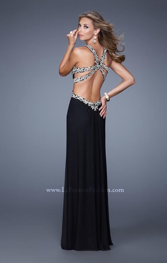 Picture of: Elegant Embroidered Long Gown with Sheer Overlay in Black, Style: 21101, Main Picture