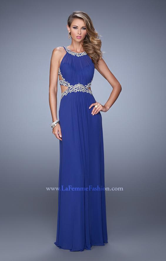Picture of: Elegant Embroidered Long Gown with Sheer Overlay in Blue, Style: 21101, Detail Picture 2