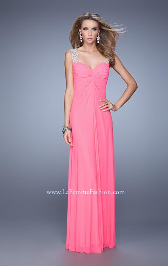 Picture of: Classic Dress with Sheer Straps and Gathered Knot Detail in Pink, Style: 21104, Detail Picture 2