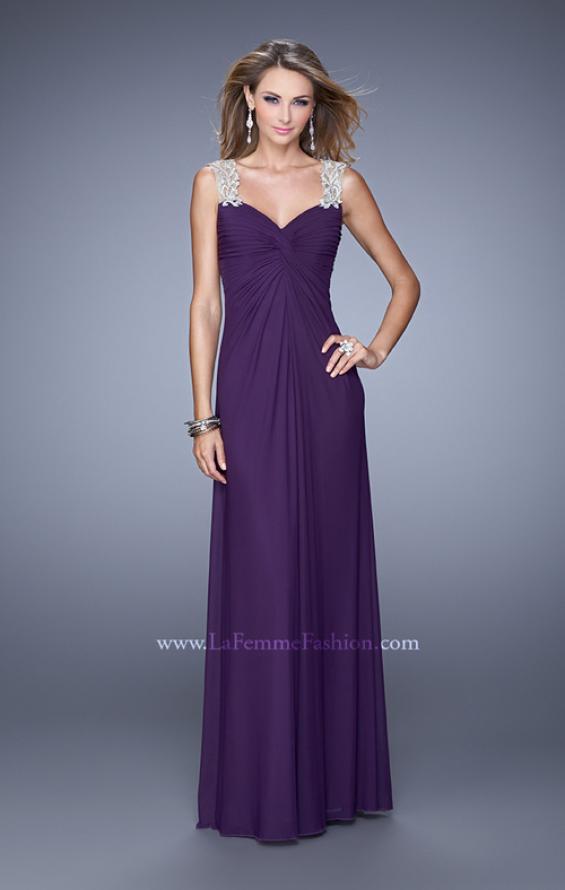 Picture of: Classic Dress with Sheer Straps and Gathered Knot Detail in Purple, Style: 21104, Detail Picture 3