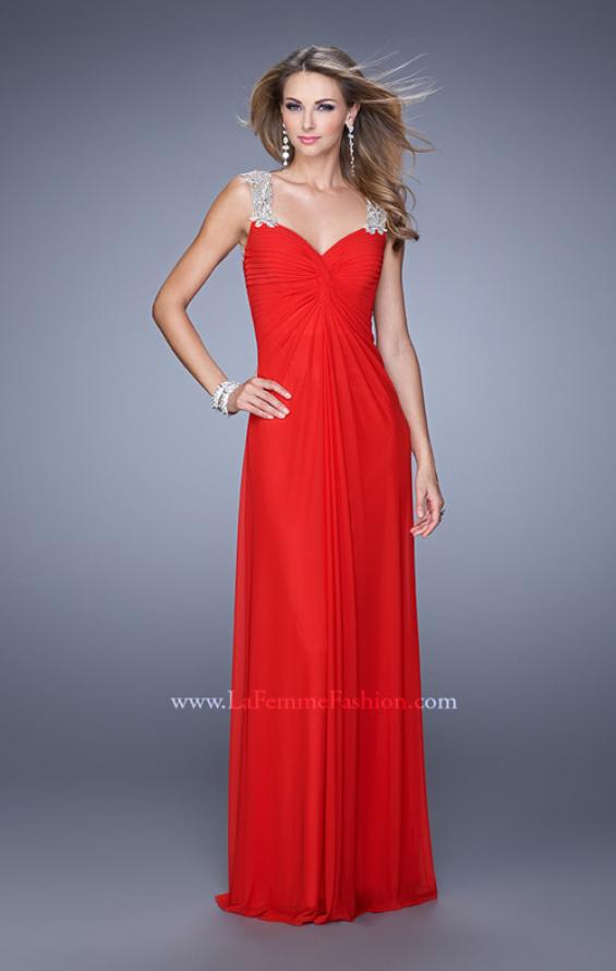 Picture of: Classic Dress with Sheer Straps and Gathered Knot Detail in Red, Style: 21104, Detail Picture 4