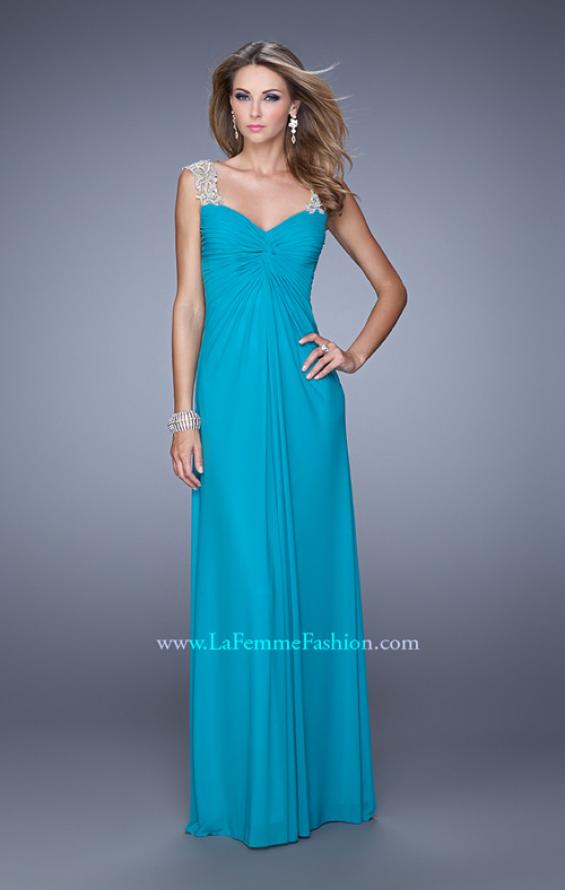 Picture of: Classic Dress with Sheer Straps and Gathered Knot Detail in Aqua, Style: 21104, Detail Picture 5