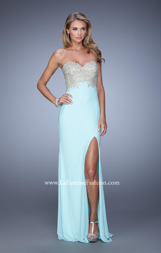 Picture of: Metallic Embroidered Prom Dress with Sheer Back in Mint, Style: 21113, Detail Picture 1