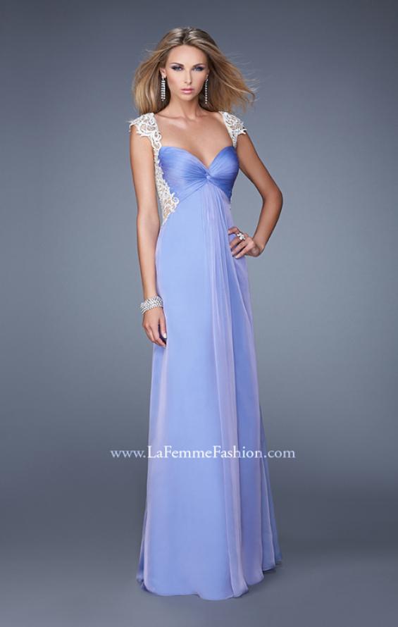 Picture of: Chiffon Prom Gown with Knot Detail and Sheer Accents in Purple, Style: 21116, Main Picture