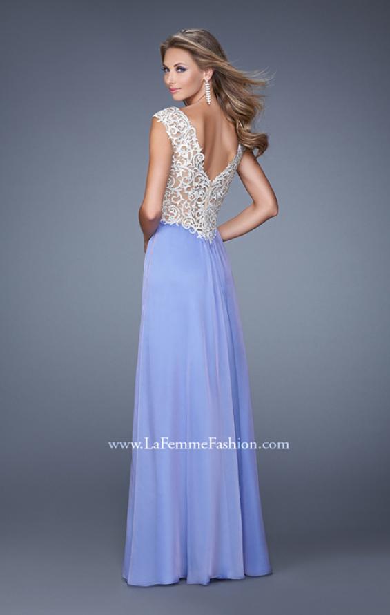 Picture of: Chiffon Prom Gown with Knot Detail and Sheer Accents in Purple, Style: 21116, Back Picture