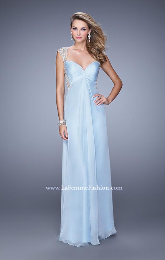 Picture of: Chiffon Prom Gown with Knot Detail and Sheer Accents in Blue, Style: 21116, Detail Picture 1