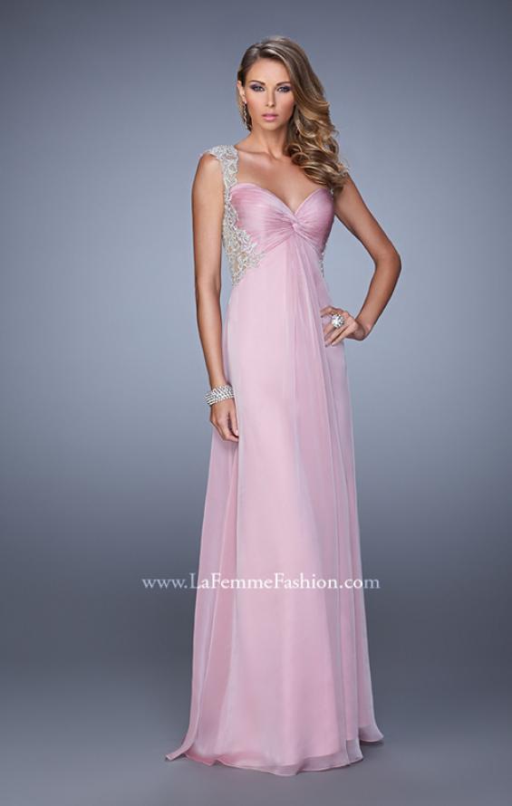 Picture of: Chiffon Prom Gown with Knot Detail and Sheer Accents in Pink, Style: 21116, Detail Picture 2
