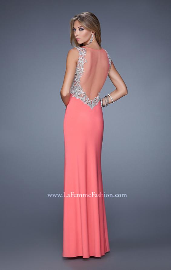Picture of: Embroidered Dress with Beaded Straps and Open Back in Coral, Style: 21120, Back Picture
