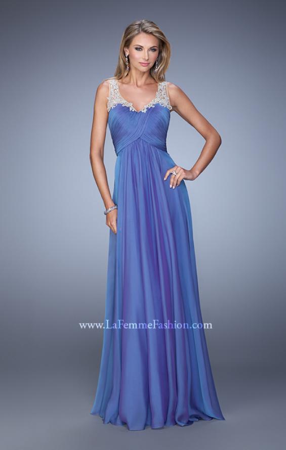 Picture of: Long Chiffon Prom Gown with Sheer Embroidered Straps in Purple, Style: 21130, Detail Picture 2