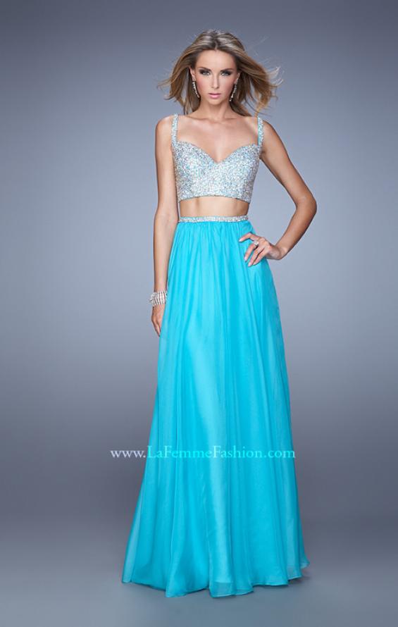 Picture of: Beaded Top Ling Two Piece Prom Dress with Beaded Waist in Aqua, Style: 21135, Detail Picture 1