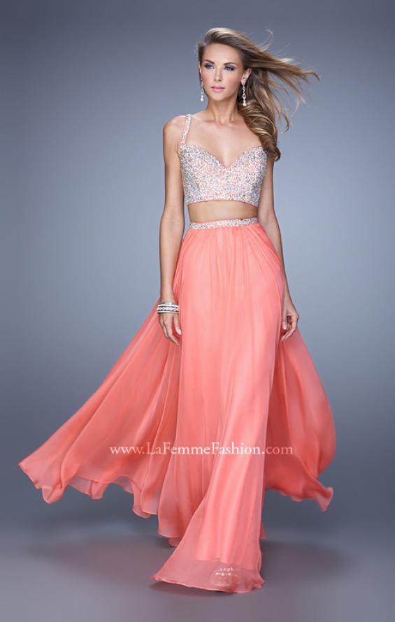 Picture of: Beaded Top Ling Two Piece Prom Dress with Beaded Waist in Coral, Style: 21135, Detail Picture 3