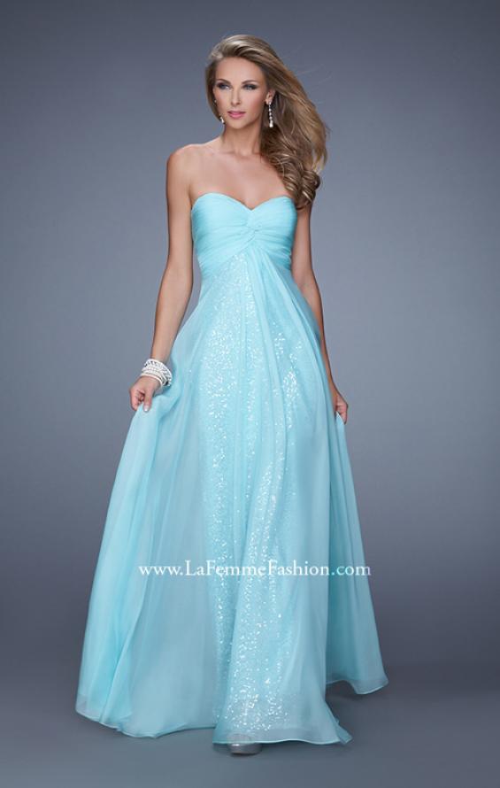 Picture of: Long Chiffon Gown with Know Detail and Sequin Underlay in Mint, Style: 21148, Main Picture