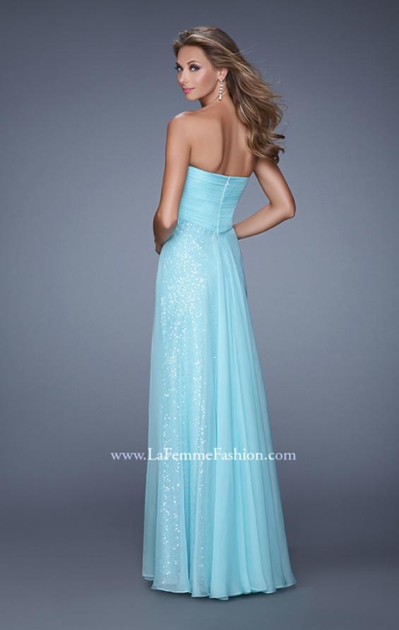Picture of: Long Chiffon Gown with Know Detail and Sequin Underlay in Mint, Style: 21148, Back Picture