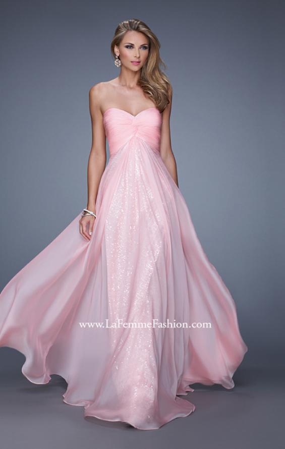 Picture of: Long Chiffon Gown with Know Detail and Sequin Underlay in Pink, Style: 21148, Detail Picture 1