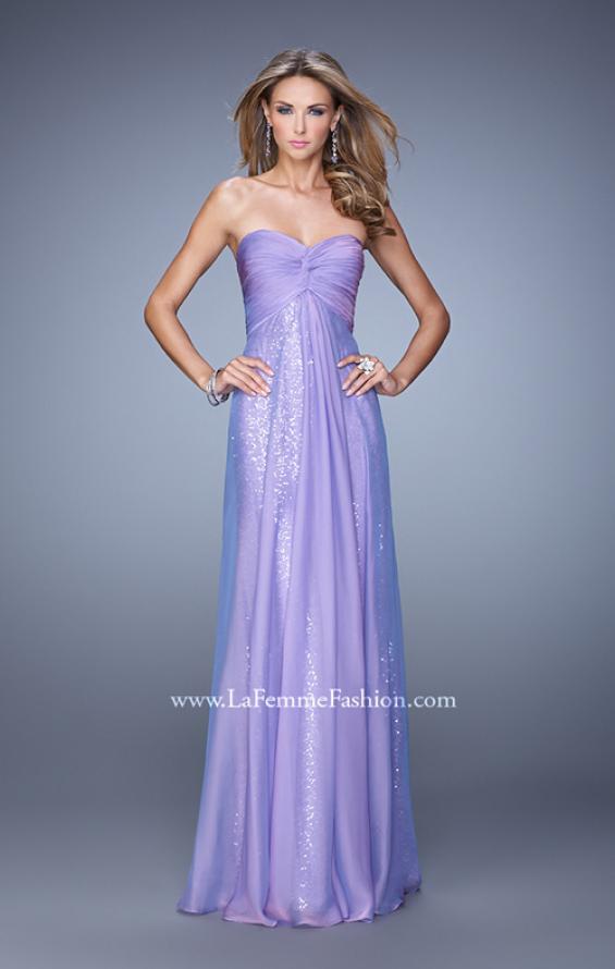 Picture of: Long Chiffon Gown with Know Detail and Sequin Underlay in Purple, Style: 21148, Detail Picture 2