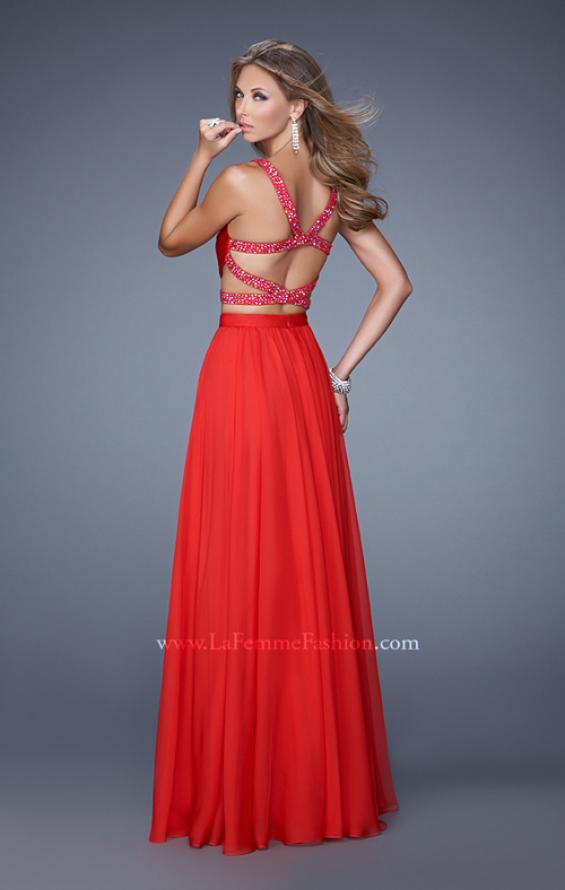 Picture of: Long Two Piece Prom Dress with Iridescent Straps in Red, Style: 21152, Back Picture