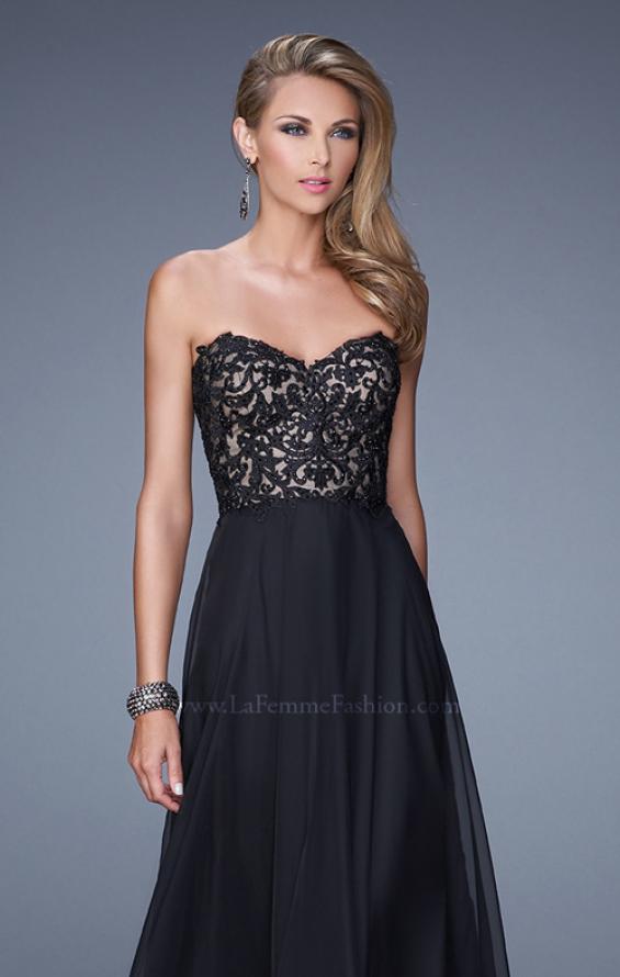 Picture of: Long Chiffon Prom Gown with Jeweled Embroidery in Black, Style: 21153, Detail Picture 1