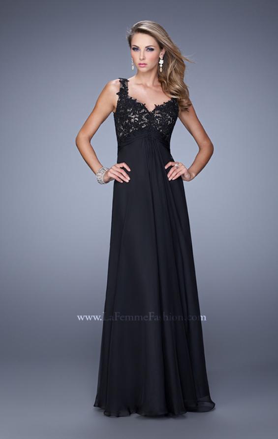 Picture of: Long Jewel Encrusted Lace Bodice Prom Dress in Black, Style: 21166, Detail Picture 1