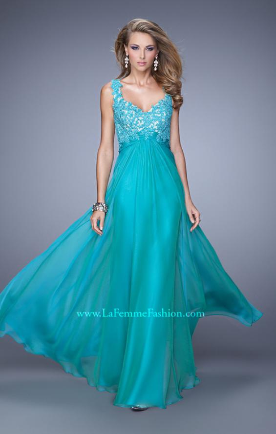 Picture of: Long Jewel Encrusted Lace Bodice Prom Dress in Green, Style: 21166, Detail Picture 3