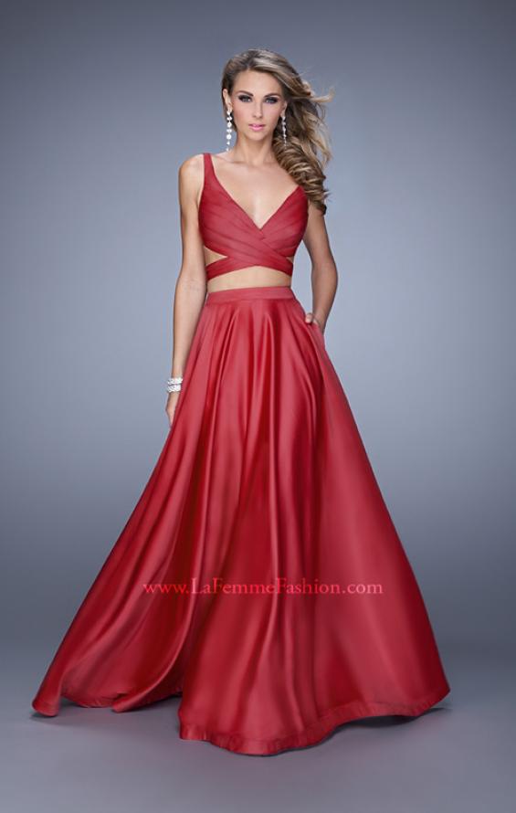 Picture of: Two Piece Satin Prom Dress with Pleats and Pockets in Red, Style: 21178, Detail Picture 1