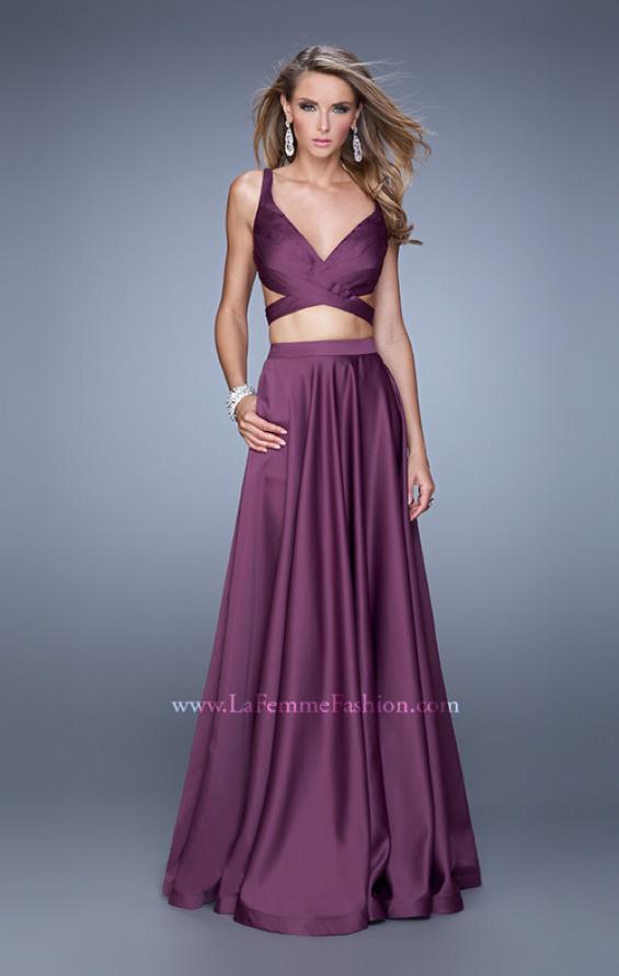 Picture of: Two Piece Satin Prom Dress with Pleats and Pockets in Purple, Style: 21178, Detail Picture 2