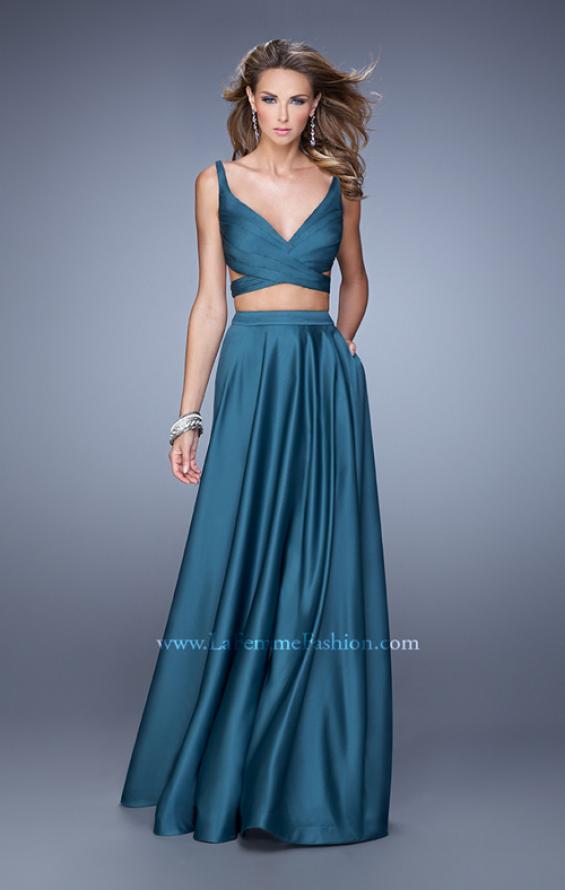 Picture of: Two Piece Satin Prom Dress with Pleats and Pockets in Teal, Style: 21178, Detail Picture 3