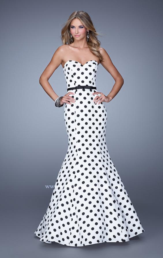 Picture of: Polka Dot Mermaid Prom Dress with Bow Belt in Print, Style: 21180, Detail Picture 1