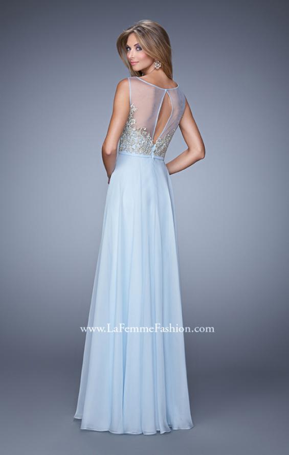 Picture of: Embroidered Bodice Long Prom Gown with Scoop Neck in Blue, Style: 21182, Back Picture