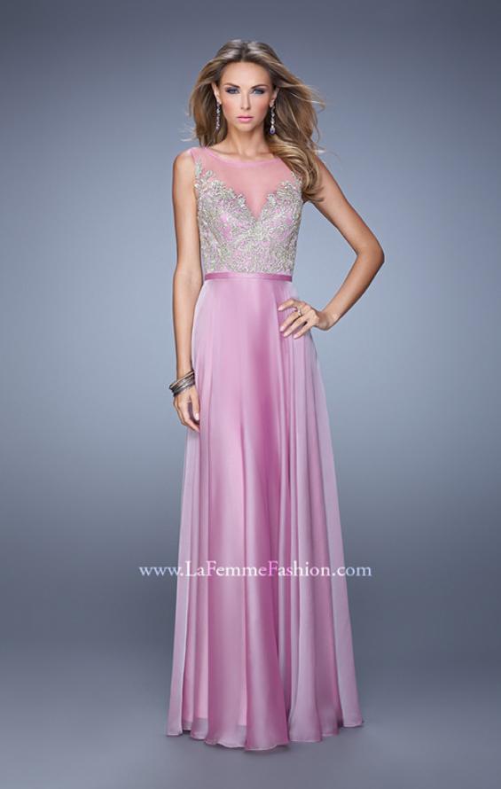 Picture of: Embroidered Bodice Long Prom Gown with Scoop Neck in Purple, Style: 21182, Detail Picture 2