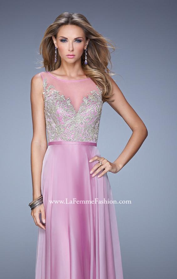 Picture of: Embroidered Bodice Long Prom Gown with Scoop Neck in Purple, Style: 21182, Detail Picture 5