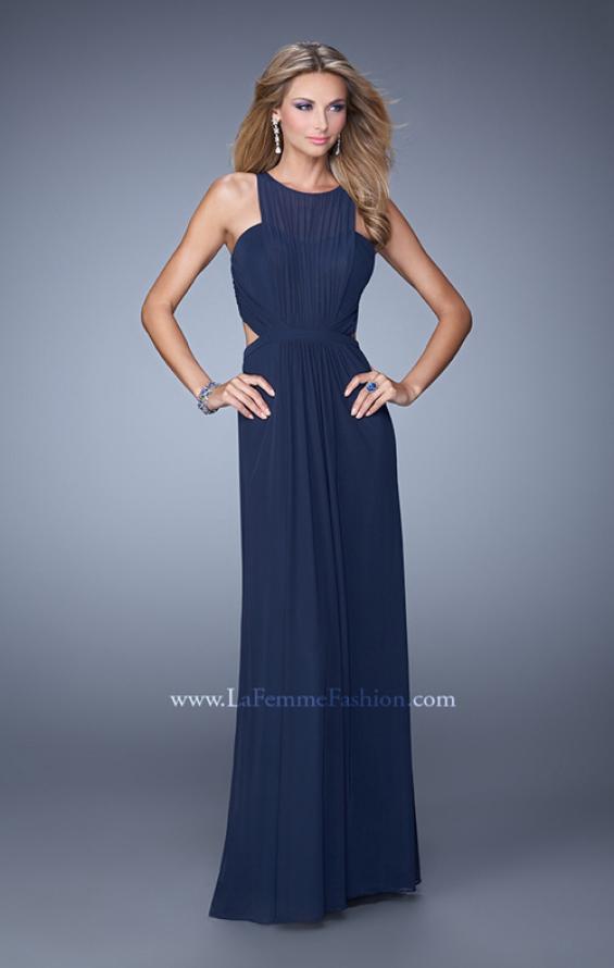 Picture of: High Scoop Neckline Prom Dress with Diamond Back in Navy, Style: 21187, Detail Picture 2