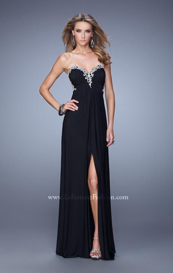 Picture of: Strapless Prom Dress with Embroidery and Center Slit in Black, Style: 21199, Detail Picture 1