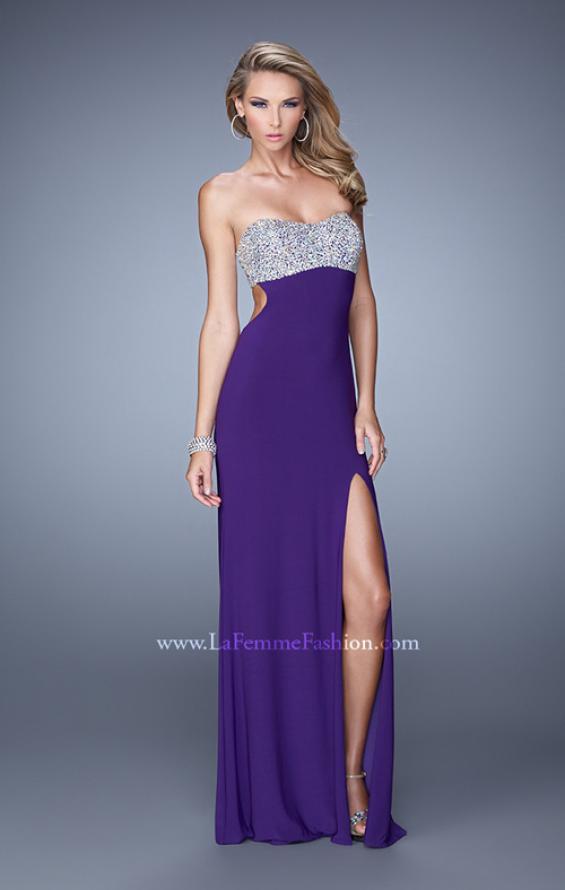 Picture of: Long Jersey Prom Dress with Beading and Split Straps in Purple, Style: 21200, Main Picture
