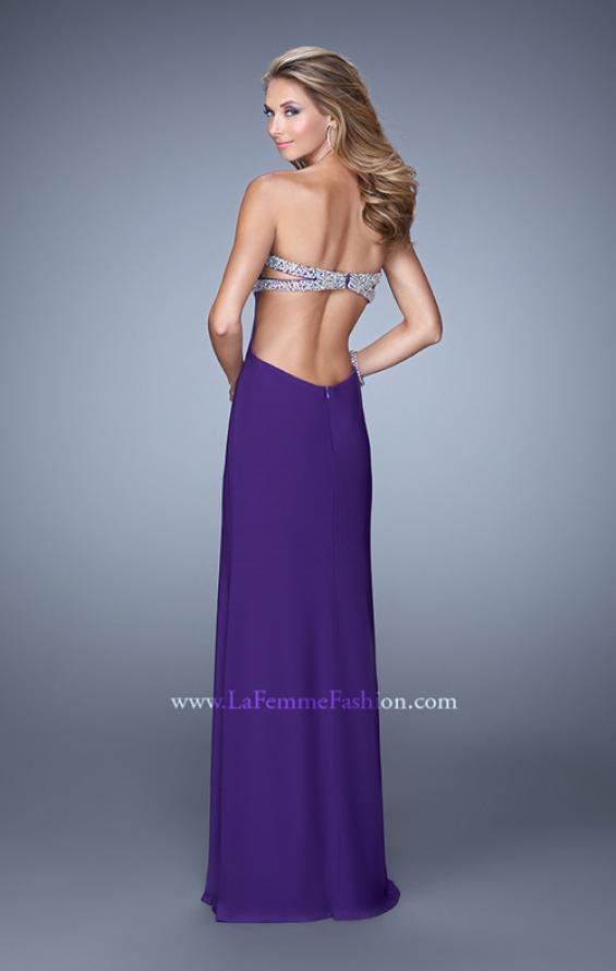 Picture of: Long Jersey Prom Dress with Beading and Split Straps in Purple, Style: 21200, Back Picture
