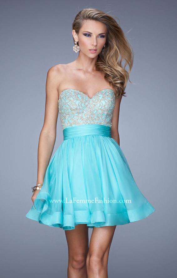 Picture of: Chiffon Cocktail Dress with Beaded Embroidery and Belt in Aqua, Style: 21202, Main Picture