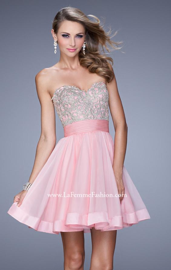 Picture of: Chiffon Cocktail Dress with Beaded Embroidery and Belt in Pink, Style: 21202, Detail Picture 1