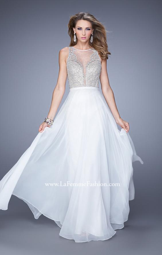 Picture of: Embellished Long Prom Gown with Plunging Neckline in White, Style: 21212, Detail Picture 2