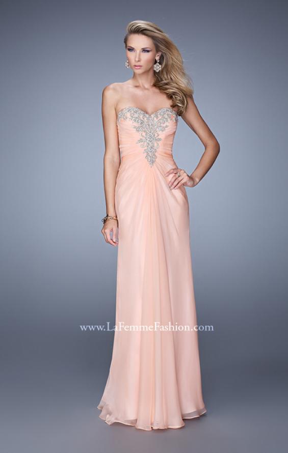 Picture of: Beaded Embroidery Prom Dress with Gathered Bodice in Peach, Style: 21214, Main Picture