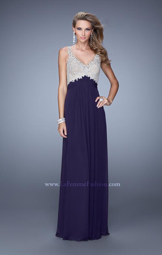 Picture of: Glam V Neckline Prom Dress with Metallic Embroidery in Plum, Style: 21223, Main Picture