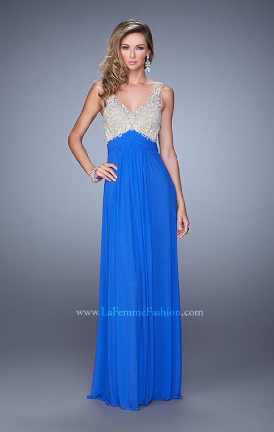 Picture of: Glam V Neckline Prom Dress with Metallic Embroidery in Blue, Style: 21223, Detail Picture 2