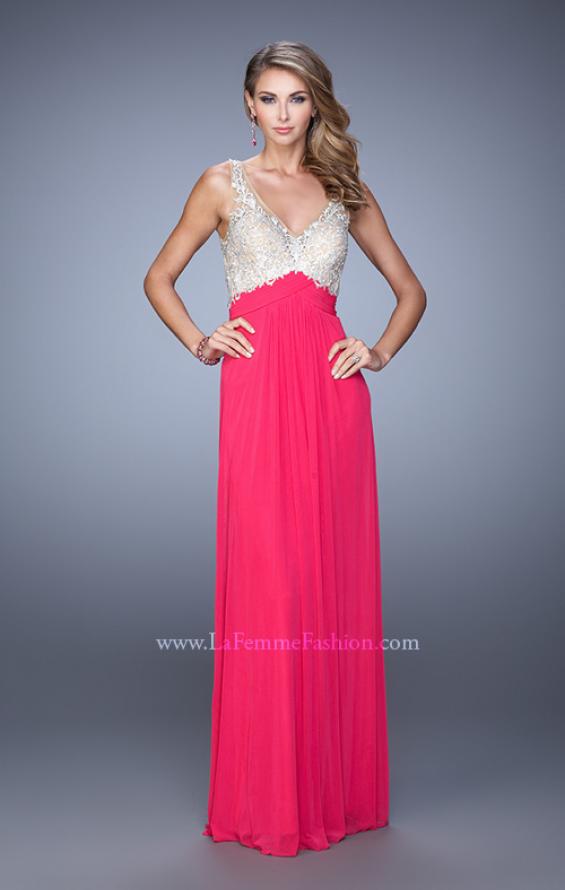 Picture of: Glam V Neckline Prom Dress with Metallic Embroidery in Pink, Style: 21223, Detail Picture 4