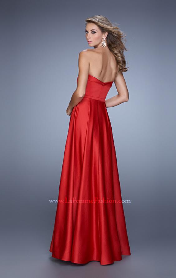 Picture of: Elegant Satin Prom Gown with Bow Belt and Pockets in Red, Style: 21225, Back Picture