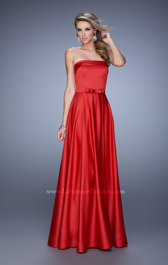 Picture of: Elegant Satin Prom Gown with Bow Belt and Pockets in Red, Style: 21225, Detail Picture 1