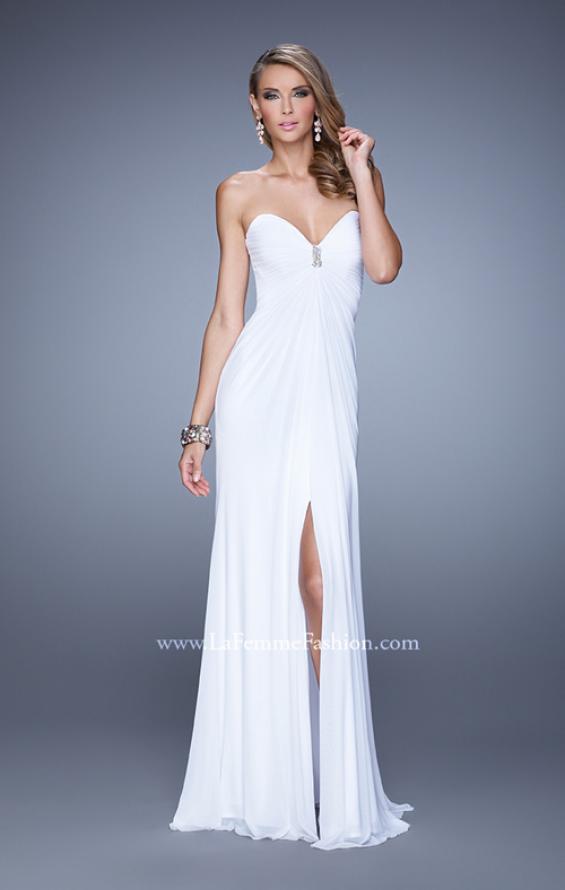 Picture of: Chic Prom Dress with Ruching and Center Slit in White, Style: 21233, Detail Picture 1