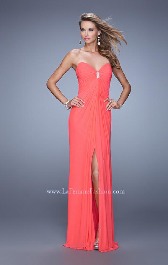 Picture of: Chic Prom Dress with Ruching and Center Slit in Coral, Style: 21233, Detail Picture 2