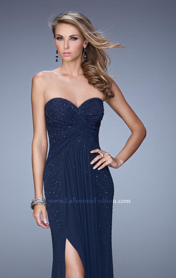 Picture of: Glam Embellished Prom Gown with Open Back in Navy, Style: 21235, Detail Picture 1