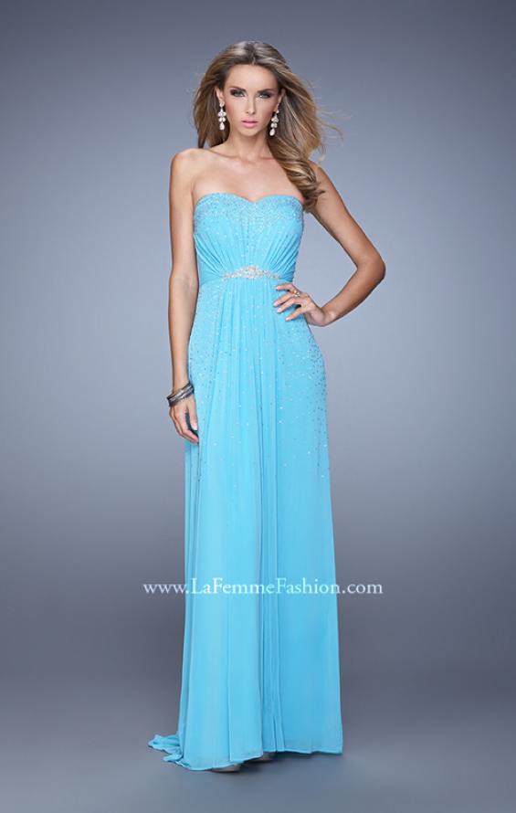 Picture of: Ruched Fully Embellished Long Prom Dress in Blue, Style: 21237, Detail Picture 2