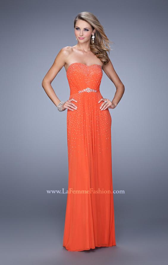 Picture of: Ruched Fully Embellished Long Prom Dress in Orange, Style: 21237, Detail Picture 4