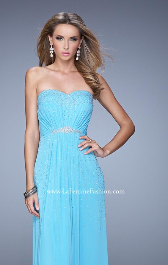 Picture of: Ruched Fully Embellished Long Prom Dress in Blue, Style: 21237, Detail Picture 5